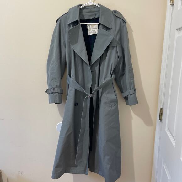 Vintage Womens London Fog Maincoats Long Trench Coat Plaid Fleece Lining Sz 12P - Picture 1 of 8